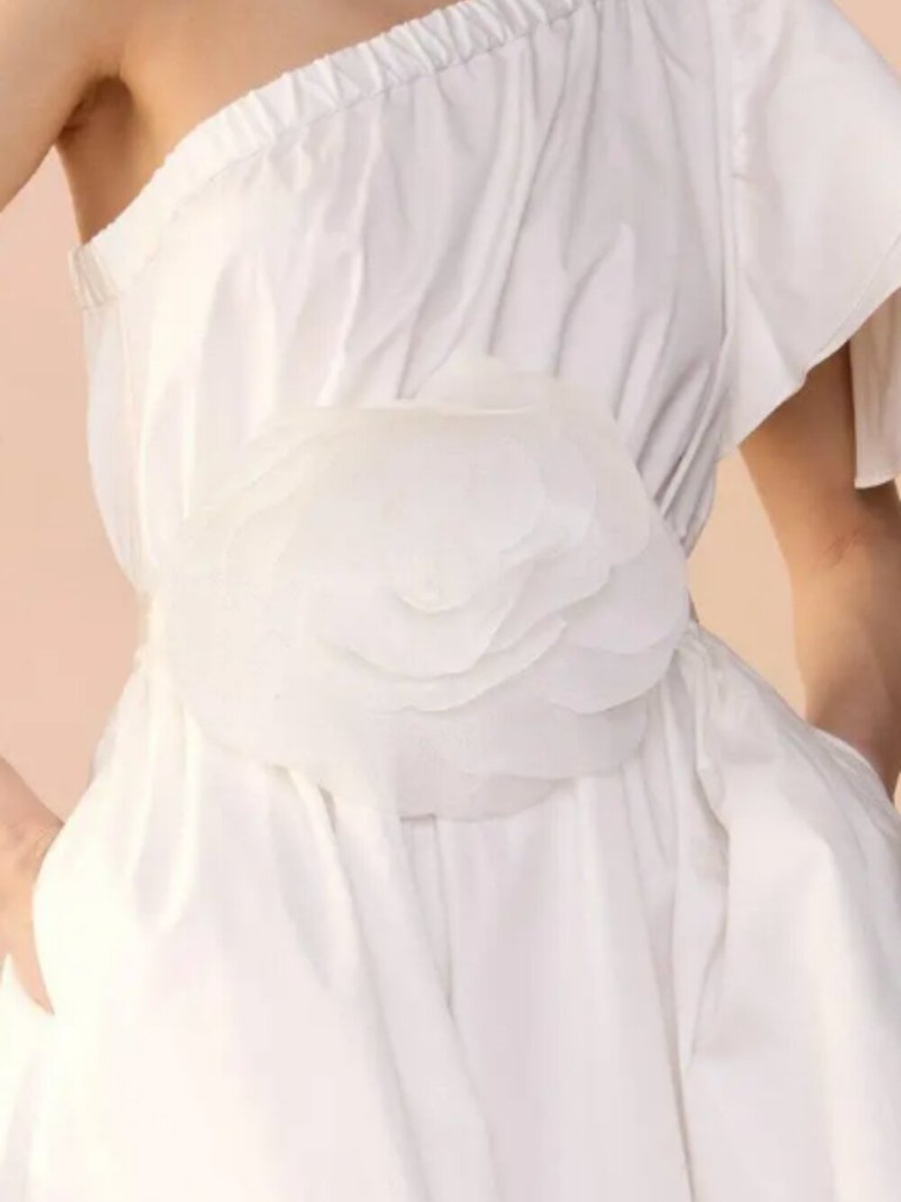 Cynthia Rowley One-Shoulder Stretch Cotton Midi Dress - White - Size M - Picture 5 of 6